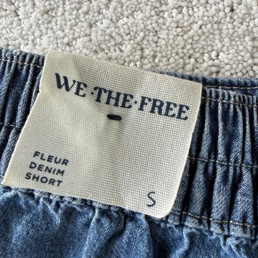 We The Free Fleur Denim Shorts Womens S Blue Ruffle Tiered Button